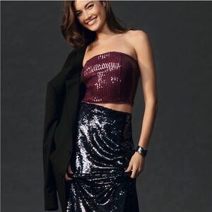 Anthropologie Sequin Fuschia Burgundy Strapless Crop Top NWOT!!